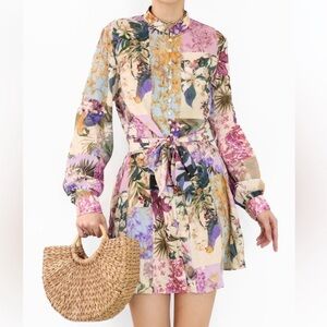 Zara Linen multicolor printed mini dress, size S